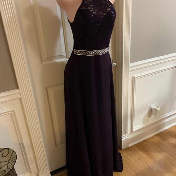 Women junior purple lace top halter maxi dress size (S) sleeveless zipper back - Picture 5 of 11